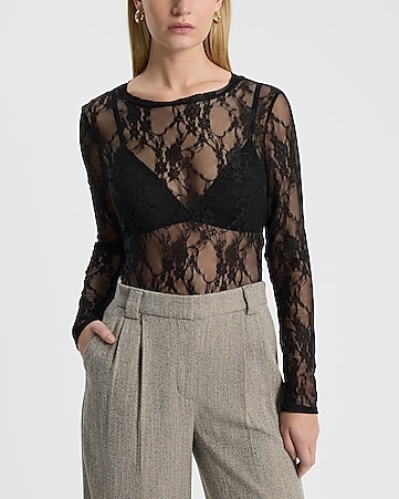 Women's Black Lace Tops - Express Women's Black Lace Tops - Express