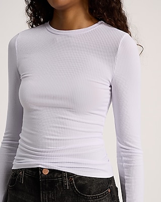 Fitted Ribbed Crew Neck Long Sleeve Tee