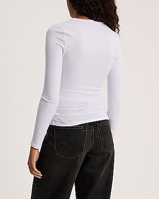Fitted Ribbed Crew Neck Long Sleeve Tee