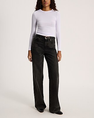 Fitted Ribbed Crew Neck Long Sleeve Tee