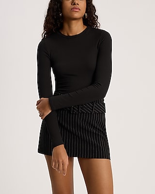 Fitted Ribbed Crew Neck Long Sleeve Tee | Express