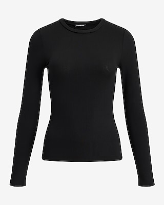 Fitted Ribbed Crew Neck Long Sleeve Tee
