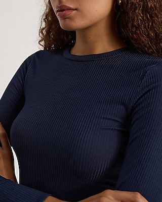 Fitted Ribbed Crew Neck Long Sleeve Tee
