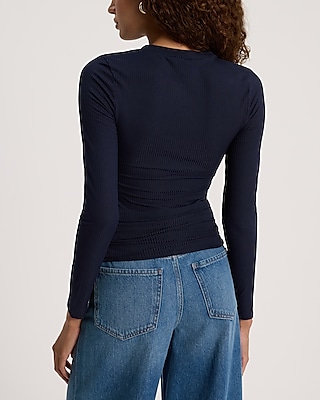 Fitted Ribbed Crew Neck Long Sleeve Tee