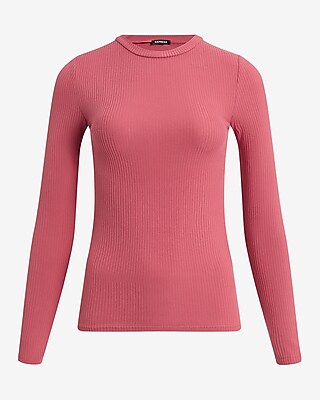 Fitted Ribbed Crew Neck Long Sleeve Tee