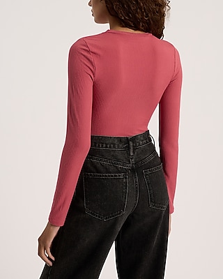 Fitted Ribbed Crew Neck Long Sleeve Tee