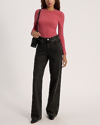 Fitted Ribbed Crew Neck Long Sleeve Tee