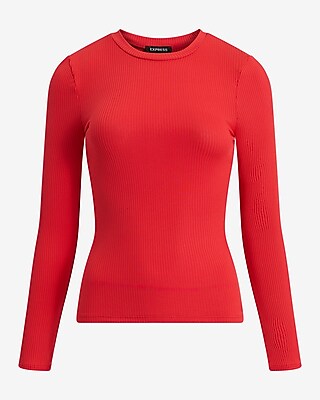 Fitted Ribbed Crew Neck Long Sleeve Tee