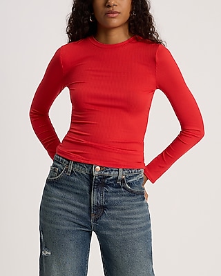 Fitted Ribbed Crew Neck Long Sleeve Tee