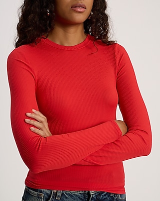 Fitted Ribbed Crew Neck Long Sleeve Tee
