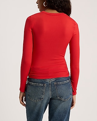 Fitted Ribbed Crew Neck Long Sleeve Tee