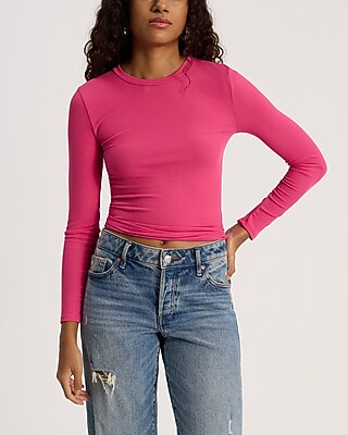 Fitted Ribbed Crew Neck Long Sleeve Tee