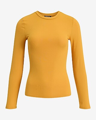 Fitted Ribbed Crew Neck Long Sleeve Tee