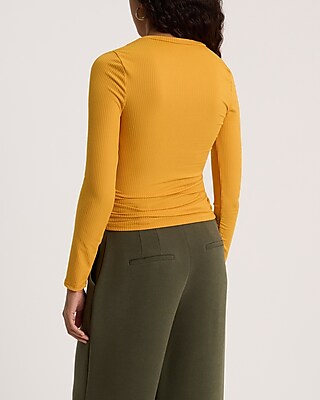 Fitted Ribbed Crew Neck Long Sleeve Tee