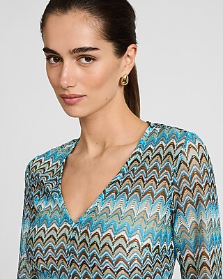 Chevron Crochet V-Neck Bell Sleeve Top
