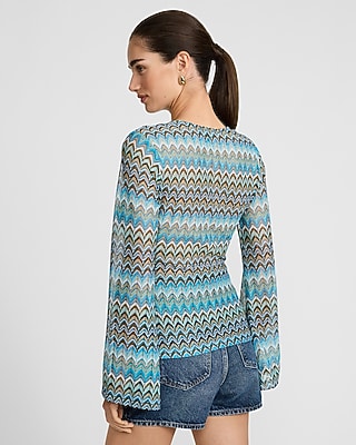 Chevron Crochet V-Neck Bell Sleeve Top