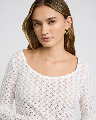 Crochet Scoop Neck Long Sleeve Top - image 2
