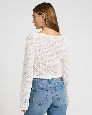 Crochet Scoop Neck Long Sleeve Top - image 3
