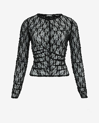 Lace Ruched Crew Neck Long Sleeve Tee - image 5