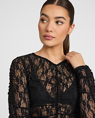 Lace Ruched Crew Neck Long Sleeve Tee - image 2