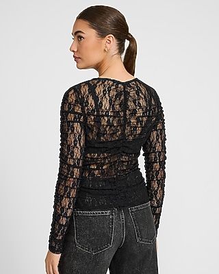 Lace Ruched Crew Neck Long Sleeve Tee - image 3
