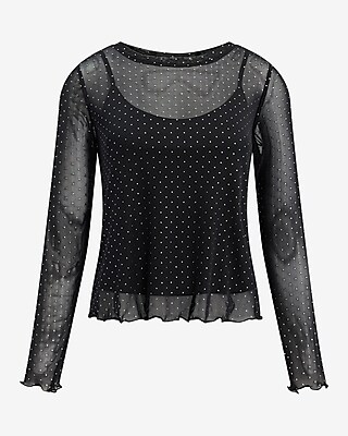 Mesh Studded Crew Neck Long Sleeve Tee