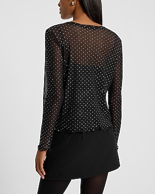 Mesh Studded Crew Neck Long Sleeve Tee