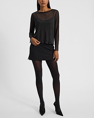 Mesh Studded Crew Neck Long Sleeve Tee