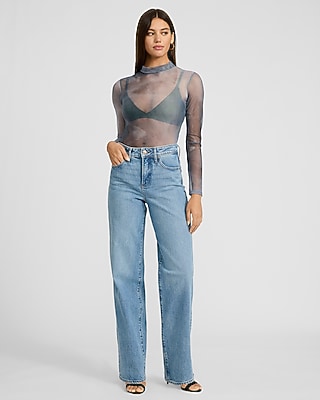 Mesh Printed Mock Neck Long Sleeve Tee