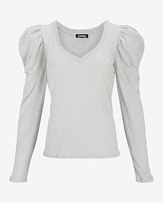 Skimming V-Neck Puff Shoulder Long Sleeve Tee