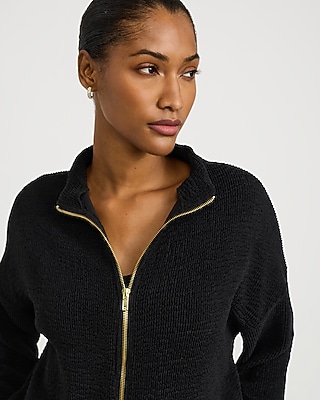 Mock Neck Zip Front Sweatshirt Jacket | Express