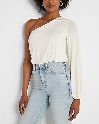 One Shoulder Long Sleeve Thong Bodysuit