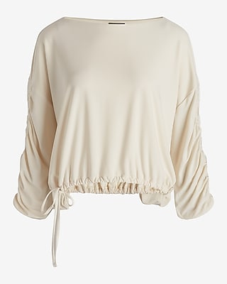 Boat Neck Long Sleeve Cinched Hem Tee