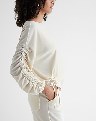 Boat Neck Long Sleeve Cinched Hem Tee