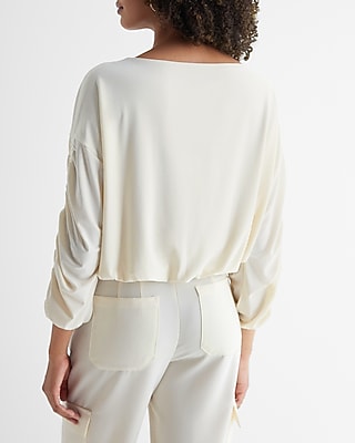 Boat Neck Long Sleeve Cinched Hem Tee
