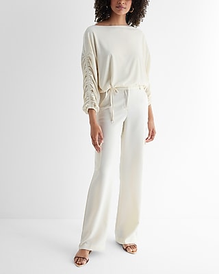 Boat Neck Long Sleeve Cinched Hem Tee