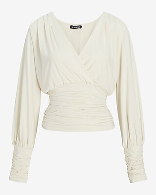 Silky V-neck Ruched Top | Express