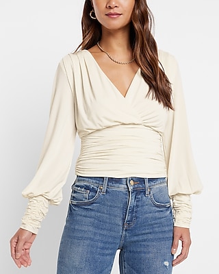 Silky V-neck Ruched Top | Express