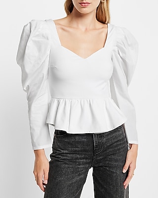 Sweetheart Neckline Poplin Sleeve Peplum Top - image 5