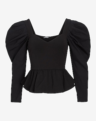 Sweetheart Neckline Poplin Sleeve Peplum Top