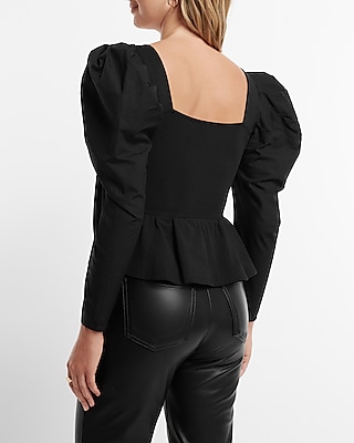 Sweetheart Neckline Poplin Sleeve Peplum Top