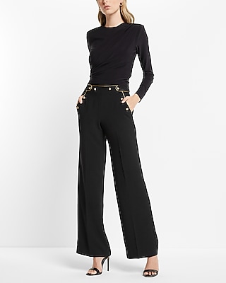 Matte Crew Neck Long Sleeve Draped Cropped Top