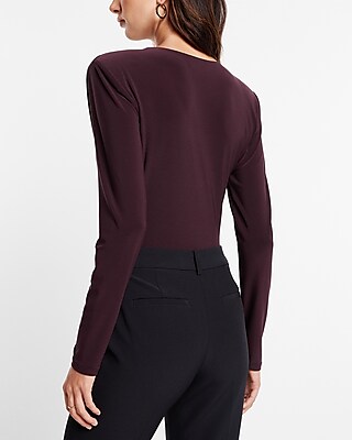 Matte Crew Neck Long Sleeve Draped Cropped Top