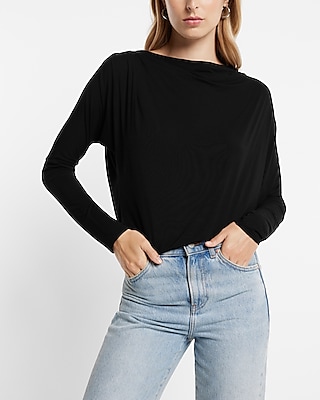 Long Sleeve Cowl Draped Back London Tee - image 2