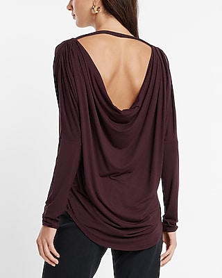 Long Sleeve Cowl Draped Back London Tee