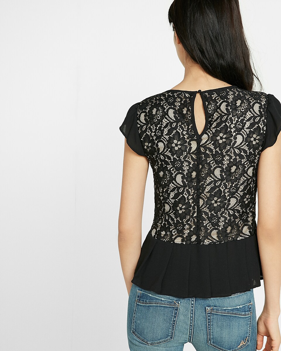 floral lace ruffle short sleeve tee