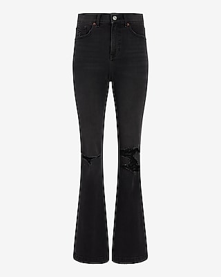 High Waisted Black Ripped 90s Bootcut Jeans