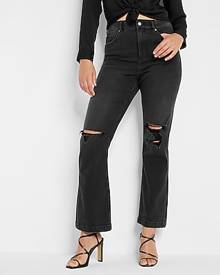 High Waisted Black Ripped 90s Bootcut Jeans