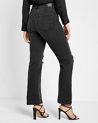 High Waisted Black Ripped 90s Bootcut Jeans