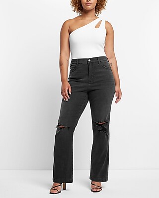High Waisted Black Ripped 90s Bootcut Jeans